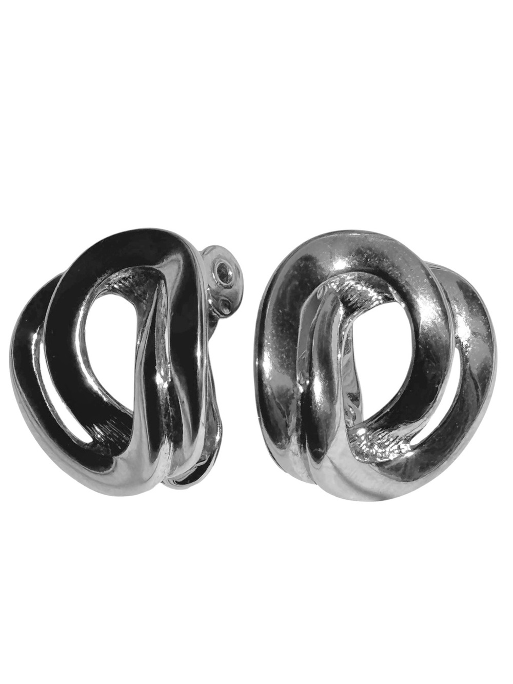 Monet Signed Vintage 80s Silver Toned Clip On Earrings Twisted Knot Button